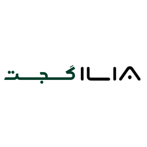 لوگوی فروشگاه اینترنتی ILIA Gadget با نوشته ‘ILIA’ به رنگ مشکی و ‘گجت’ به رنگ سبز تیره روی پس‌زمینه سفید